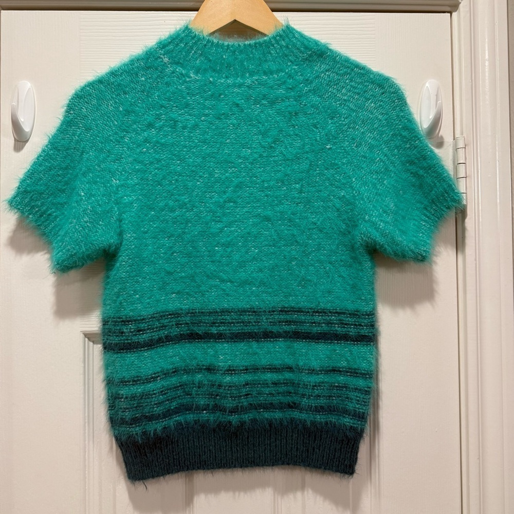 Anthropologie Pilcro Eyelash Short-Sleeve Jumper Women’s Sz Small Green Preppy - Picture 3 of 9